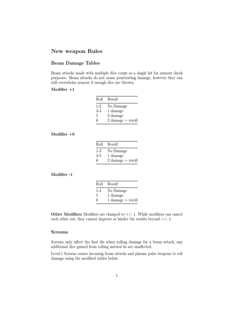 New Weapon Rules and Damage Tables | PDF | Missile | Projectiles
