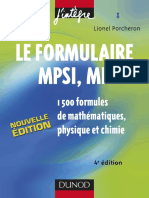 Le Formulaire MPSI-MP 1500 Formules de Mathématiques, Physique Et Chimie 4e Edition - Dunod