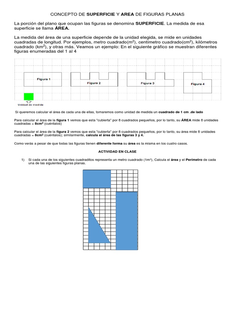 Concepto de Superficie y Area de Figuras Planas PDF