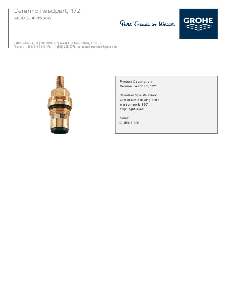 GROHE 45346000 Ceramic Headpart | PDF