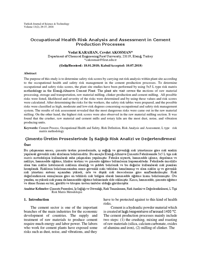 Cement Production Health Risk Assessment | PDF | Cement | Risk