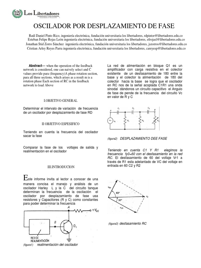 Oscilador por Desplazamiento de Fase PDF Transistor Oscilación