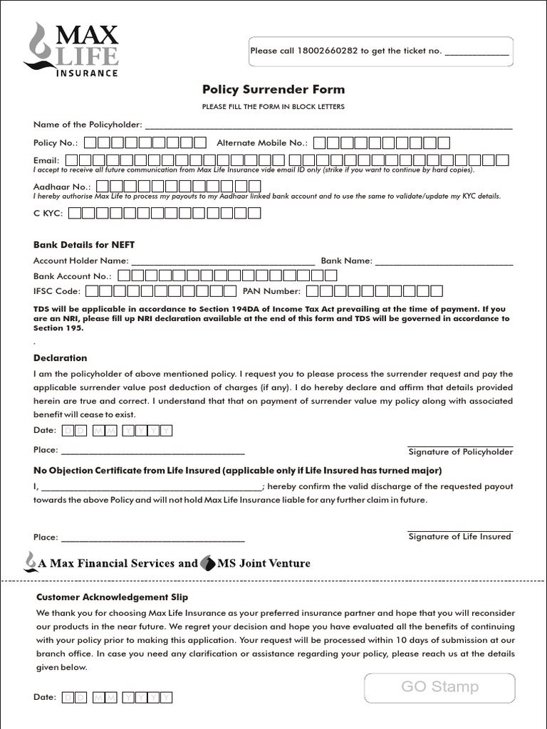 Surrender Form PDF Life Insurance Insurance