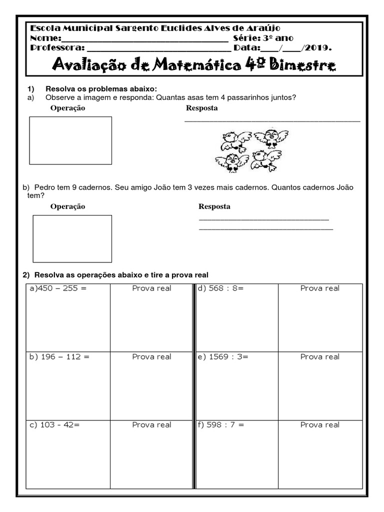 Prova de Matematica 3º Ano 4º Bimestre | PDF