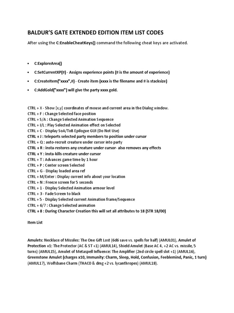 Baldur S Gate Extended Edition Item List Codes Shield Control Key