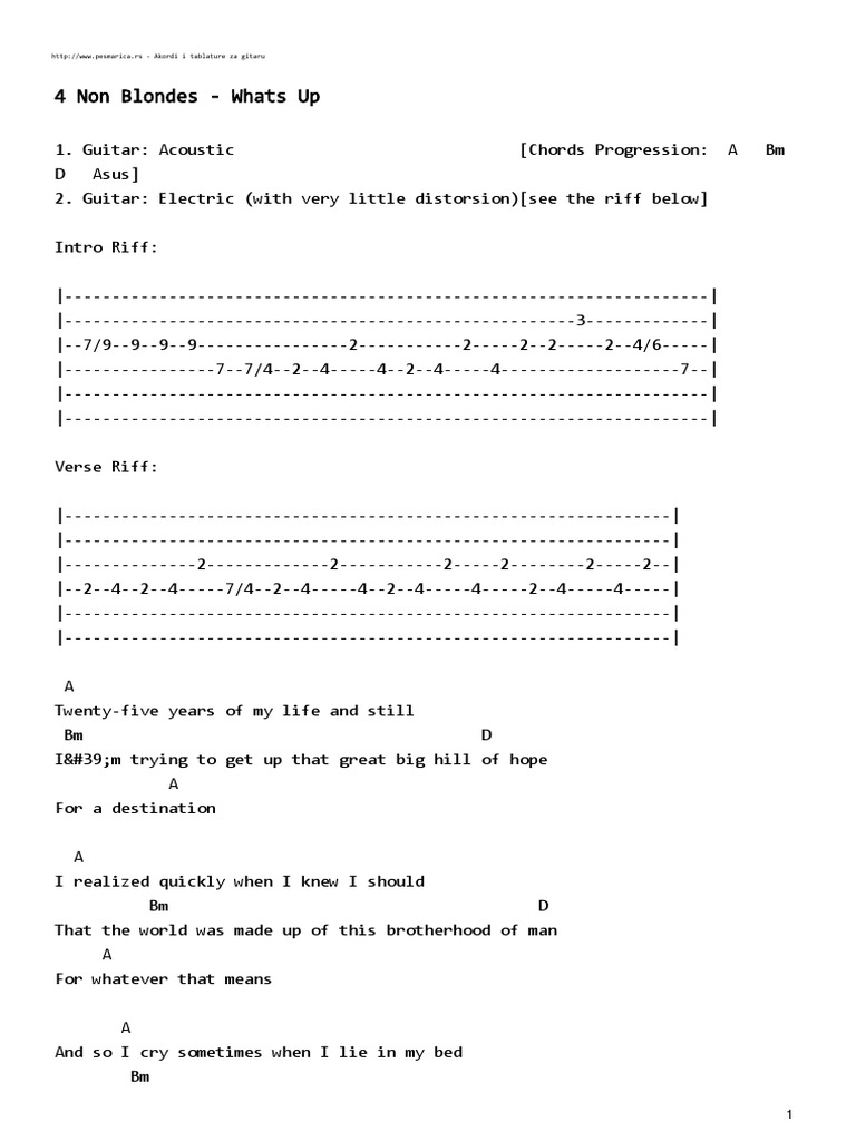 4 Non Blondes Whats Up Pdf Song Structure Recorded Music