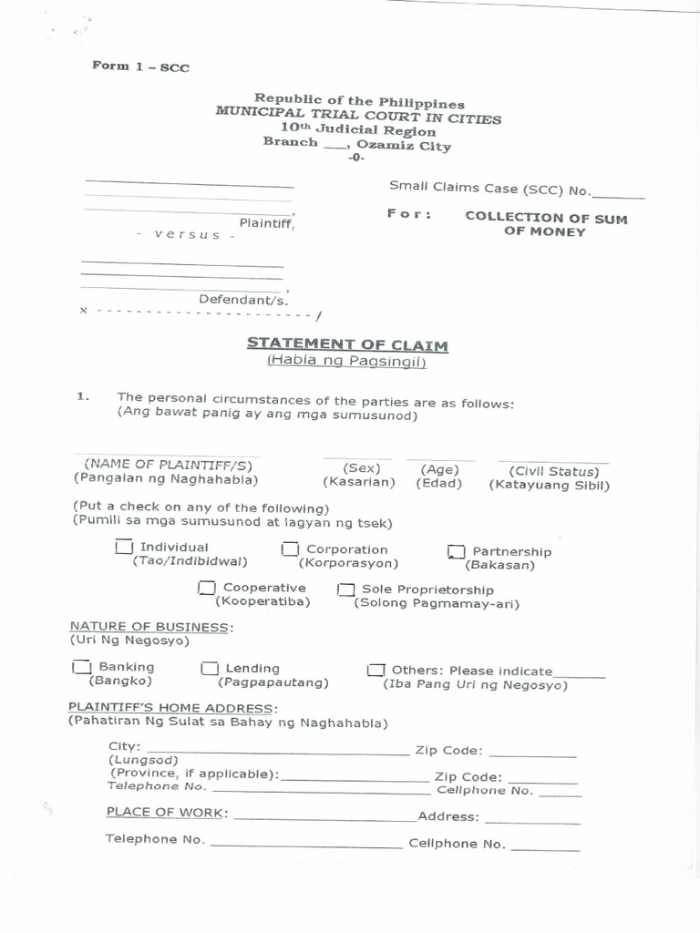Small Claim - Statement of Claim | PDF