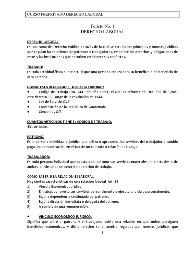 Derechos Laborales en Guatemala | PDF | Derecho laboral | Estatuto de ...