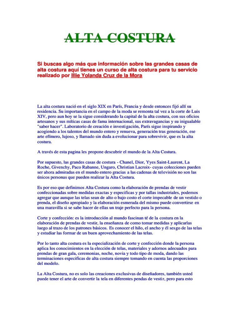 Curso de Alta Costura y Confección | PDF | Lona | Ropa