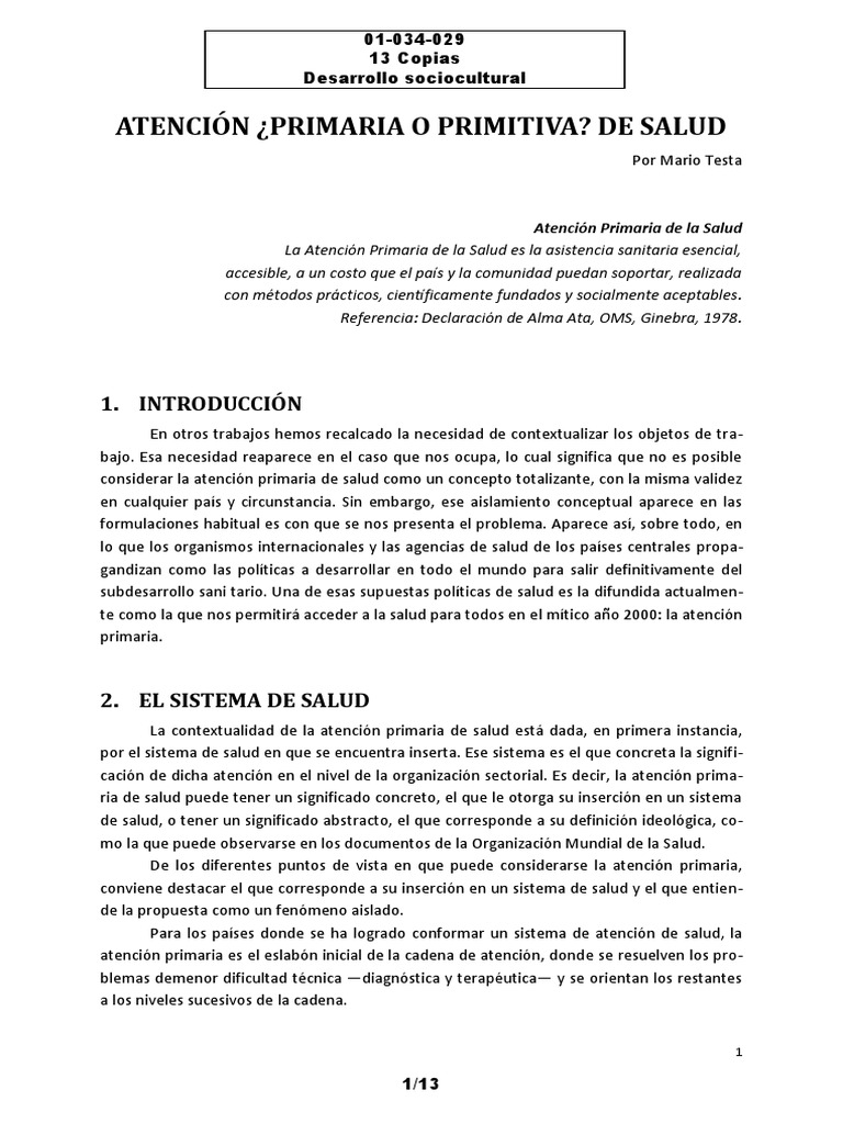 Atención Primaria vs. Primitiva en Salud | PDF | Democracia ...