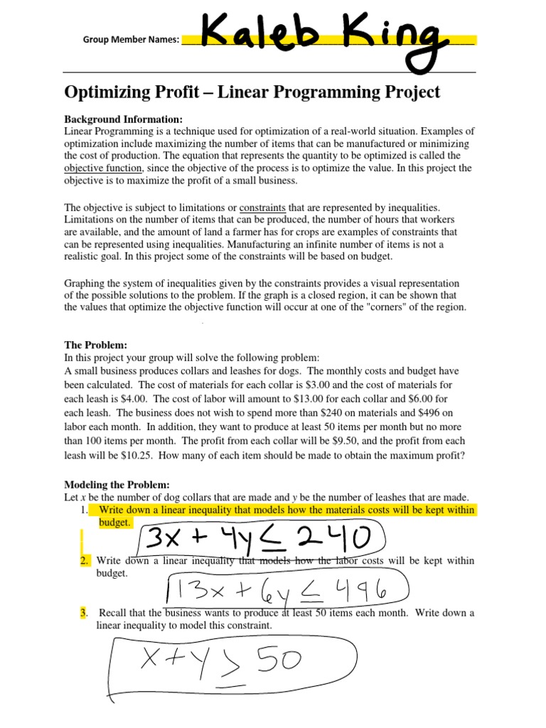 Linear Programming Project-Kaleb King Eportfolio Thing Nov 2019 | PDF ...