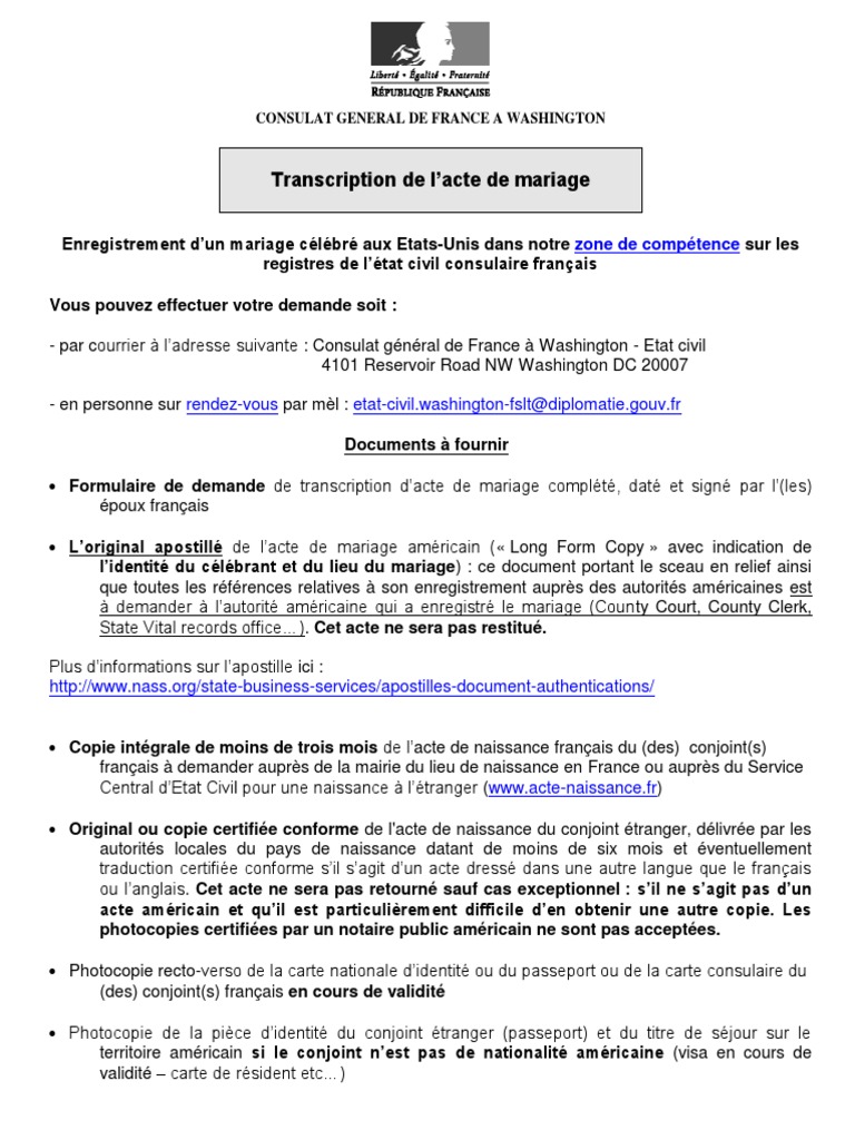 Modele De Lettre De Demande De Transcription De Divorce French Consulate | PDF | Certificat de naissance | Mariage