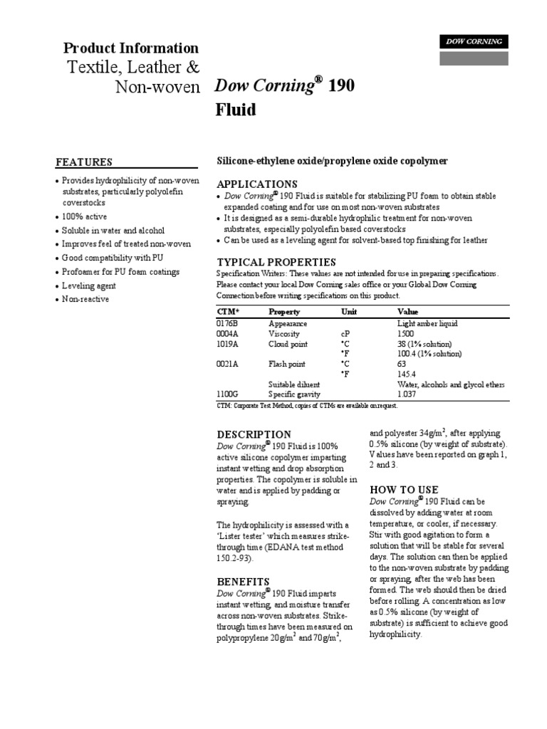 Dow Corning FLUID DC 190 | PDF | Silicone | Water