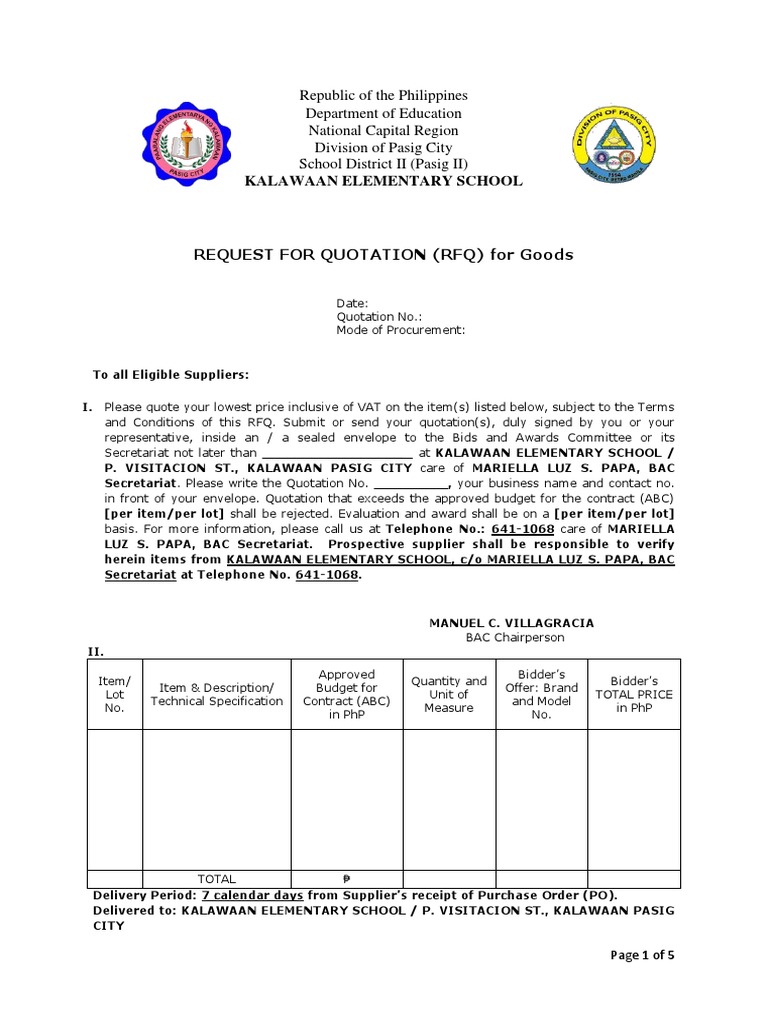 Request for Quotation for Goods | PDF | Receipt | Taxes