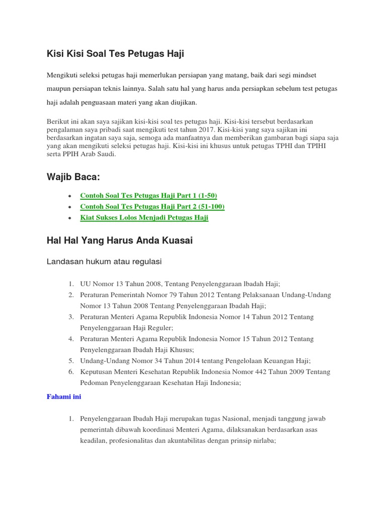 Kisi Kisi Soal Tes Petugas Haji