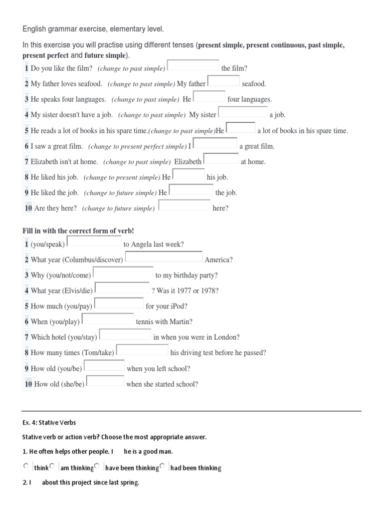 Elementary English Grammar Exercises | PDF | Language Mechanics ...