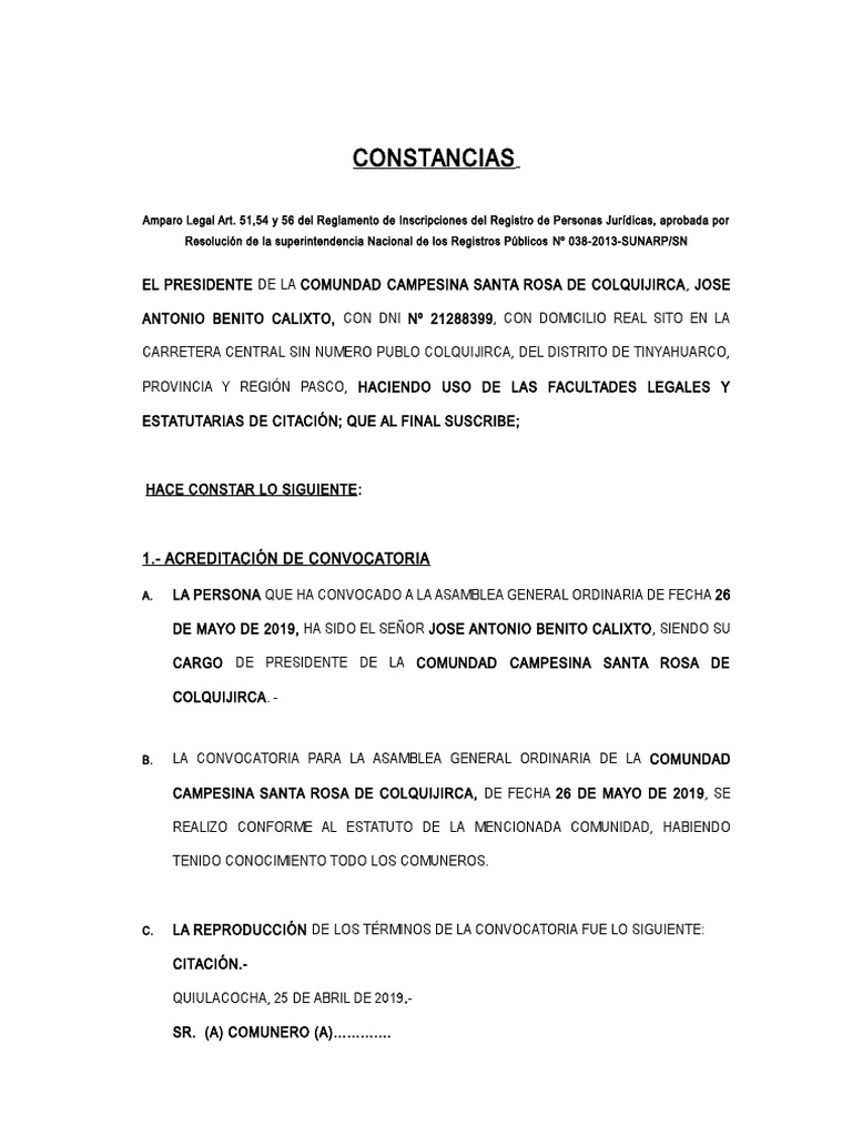 Convocatoria y Quórum Asamblea 2019 | PDF | Gobierno