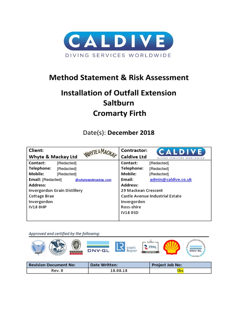 Outfall Extension Method Statement & Risk Assessment | PDF | Underwater ...