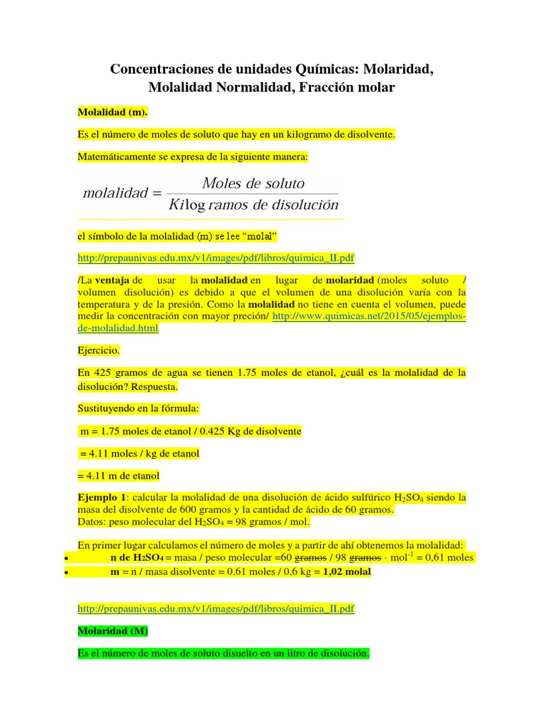 Concentraciones De Unidades Quimicas Concentracion Mole Unidad
