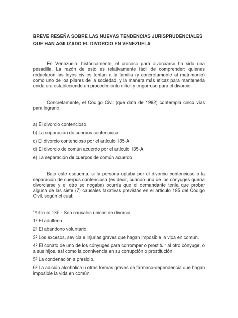El Divorcio en Venezuela | PDF | Divorcio | Sentencia (ley)