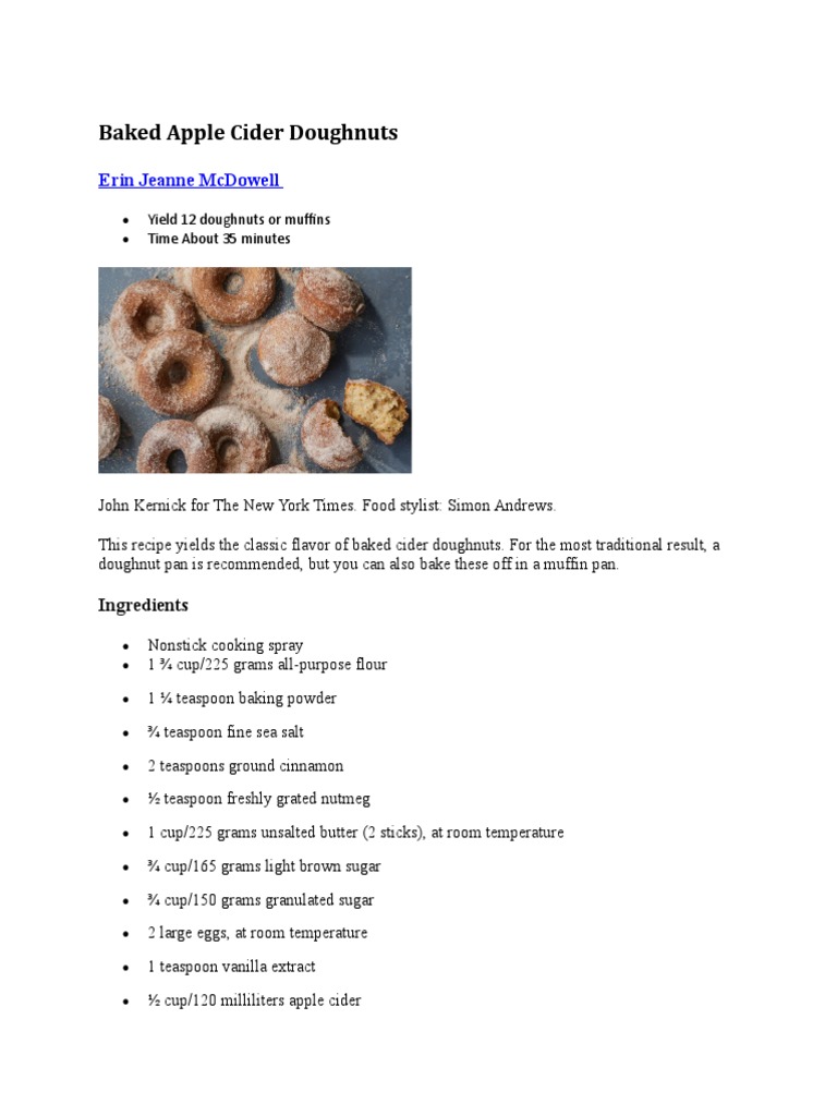 Apple Cider Donut Recipe NYT's PDF Doughnut Muffin