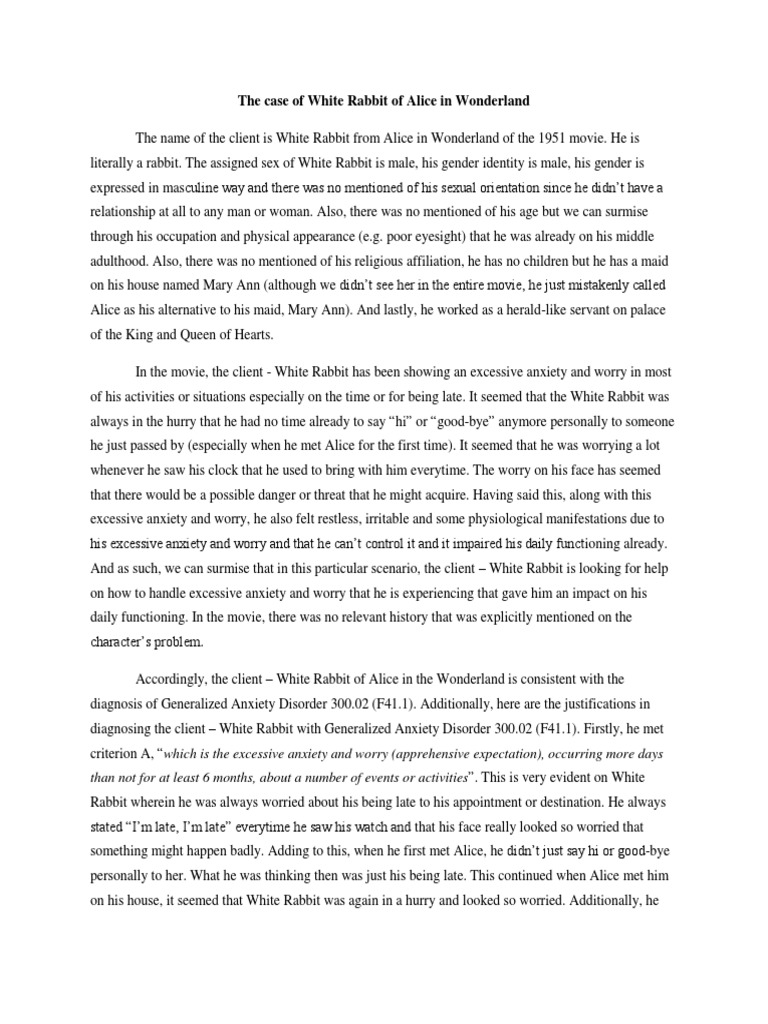 White Rabbit's Anxiety in Wonderland | PDF | Anxiety Disorder ...