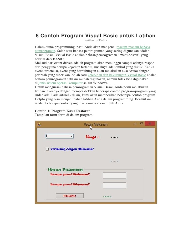 Contoh Program Visual Basic Sederhana | PDF