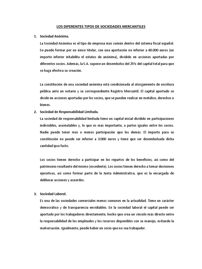 Los Diferentes Tipos de Sociedades Mercantiles | PDF | Economias | Business
