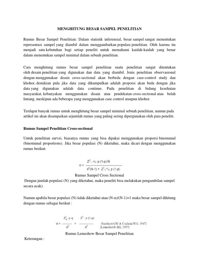 Menghitung Besar Sampel Penelitian | PDF