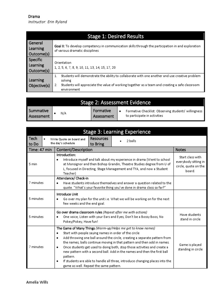 Drama Lesson Plans PDF Learning
