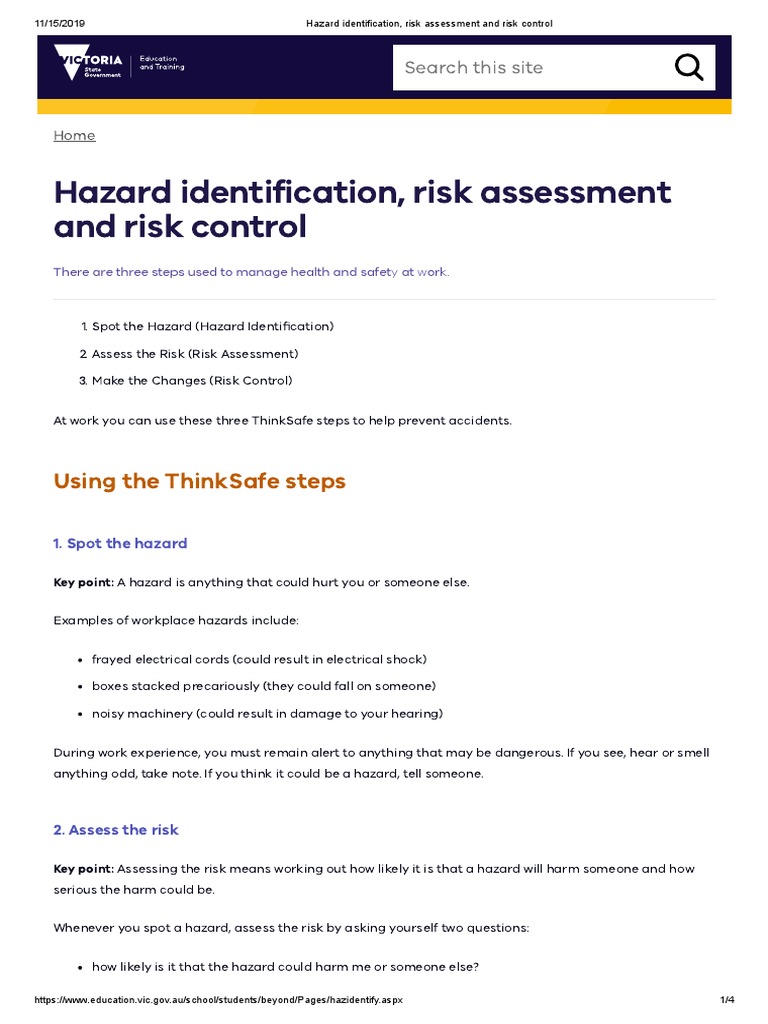 Hazard Identification, Risk Assessment and Risk Control | PDF ...