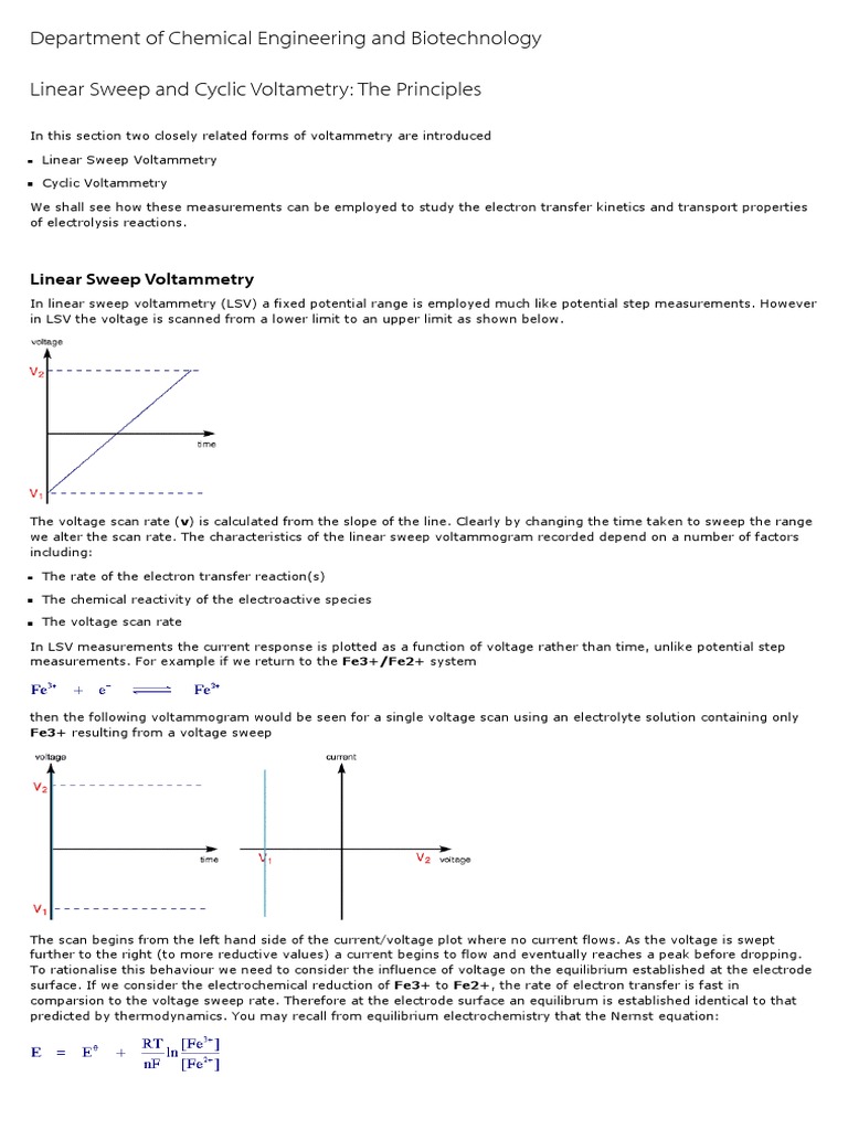 Principles of Linear Sweep Voltammetry | PDF | Electrochemistry ...