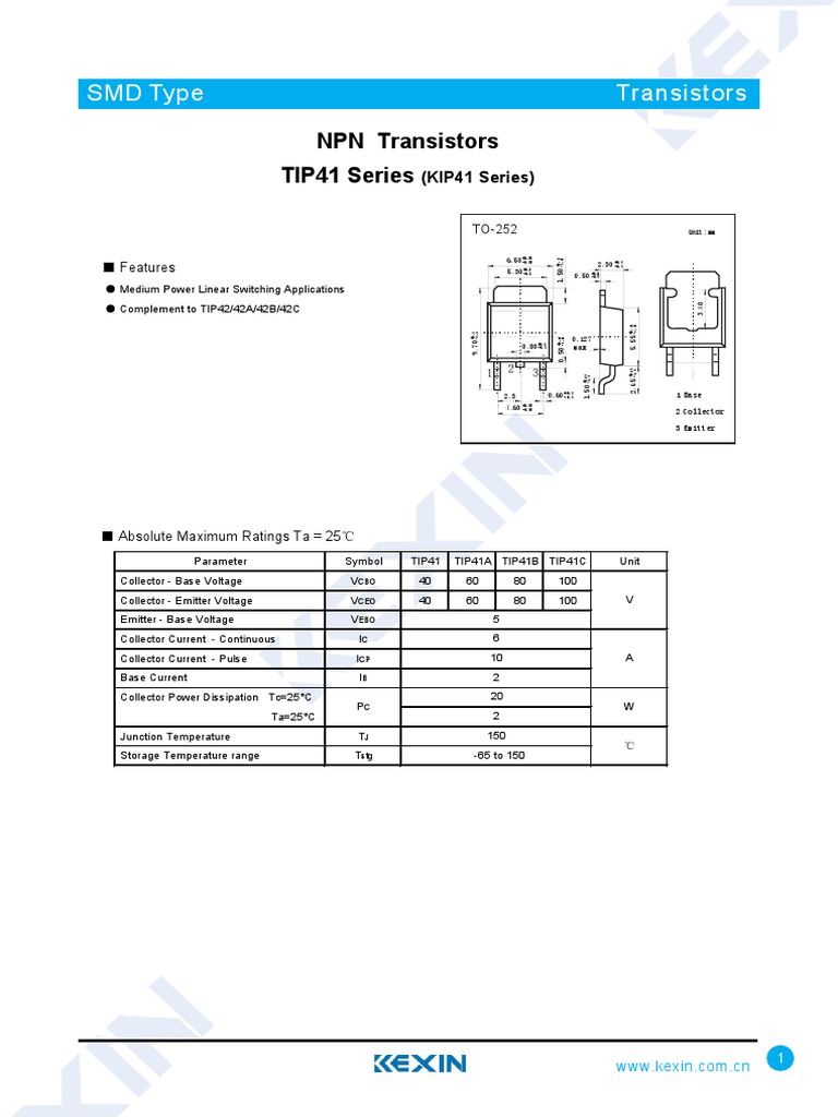 Tip 41 | PDF | Bipolar Junction Transistor | Transistor