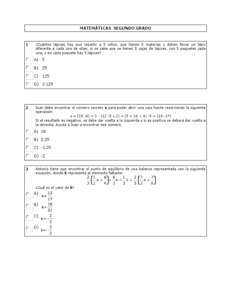 Ejercicios de Razonamiento Segundo Grado PDF Raíz cuadrada Triángulo