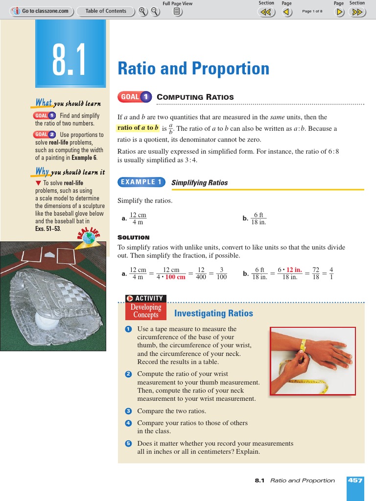 ML Geometry 8-1 Ratio and Proportion PDF | PDF | Ratio | Fraction ...