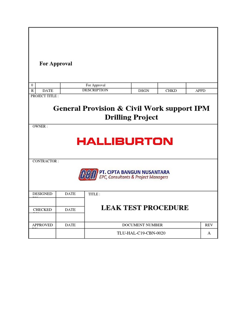 Leak Test Procedure PDF PDF Leak Pipe (Fluid Conveyance)