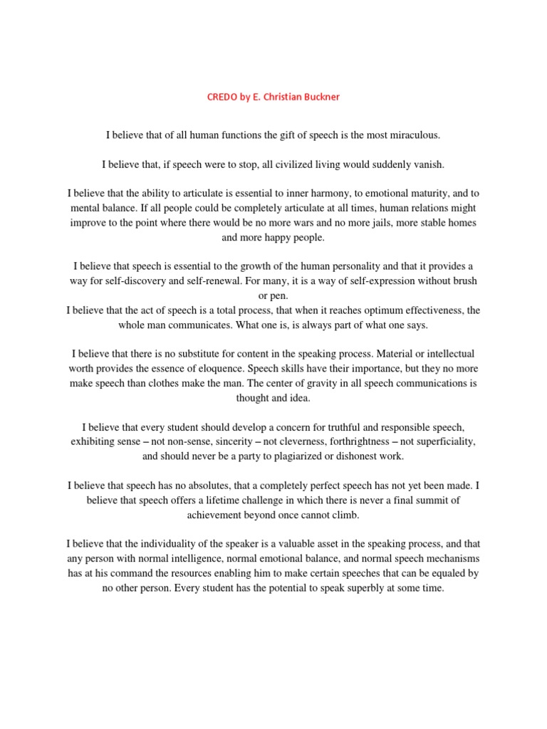 E. Christian Buckner's Credo on Speech | PDF