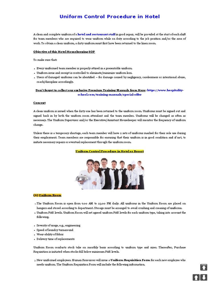 Hotel Staff Uniform Control Procedures | PDF | Laundry | Cheque
