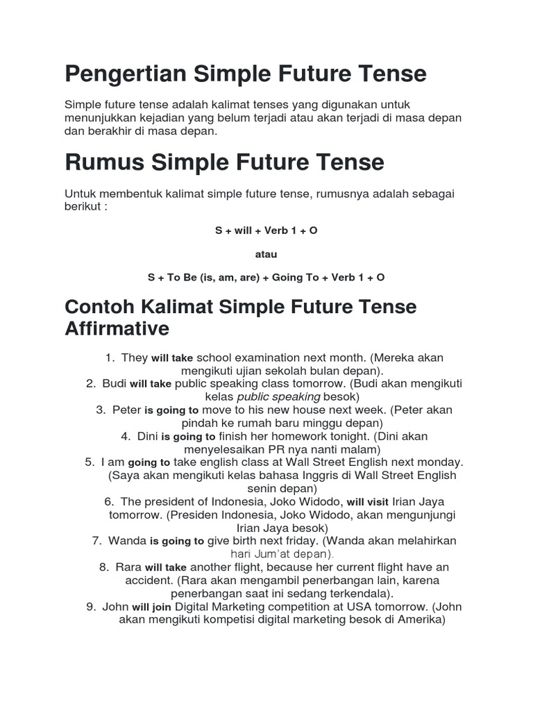 Pengertian dan Contoh Simple Future Tense | PDF | Seni & Disiplin Bahasa