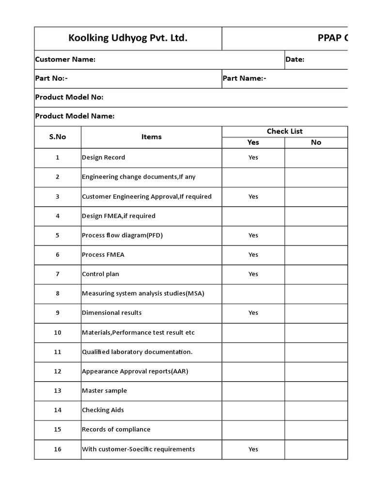 PPAP Check List PDF Systems Science Engineering