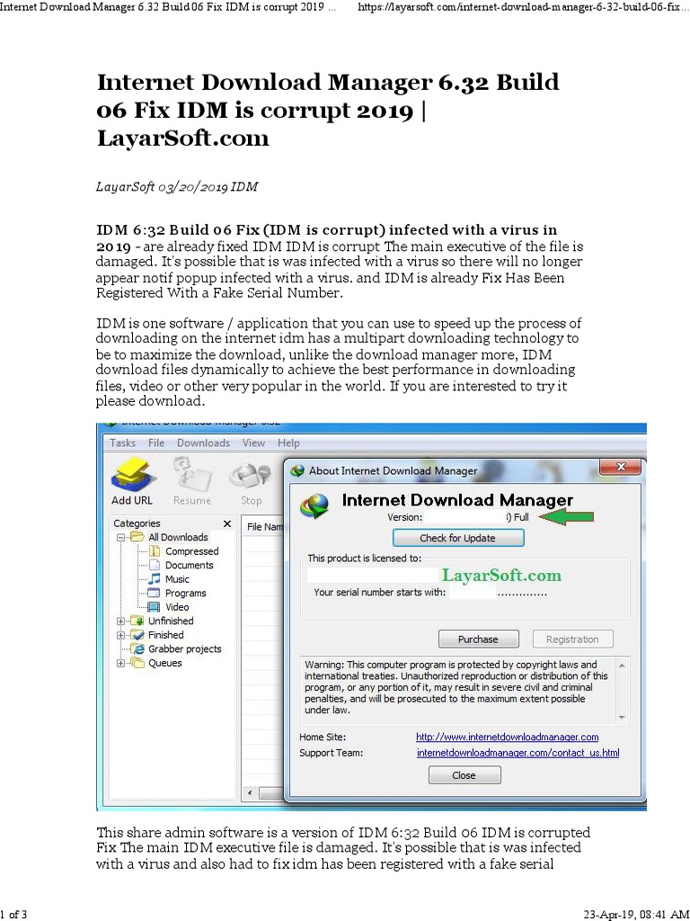 Internet Download Manager 6 32 Build 06 Fix Idm Is Corrupt 2019