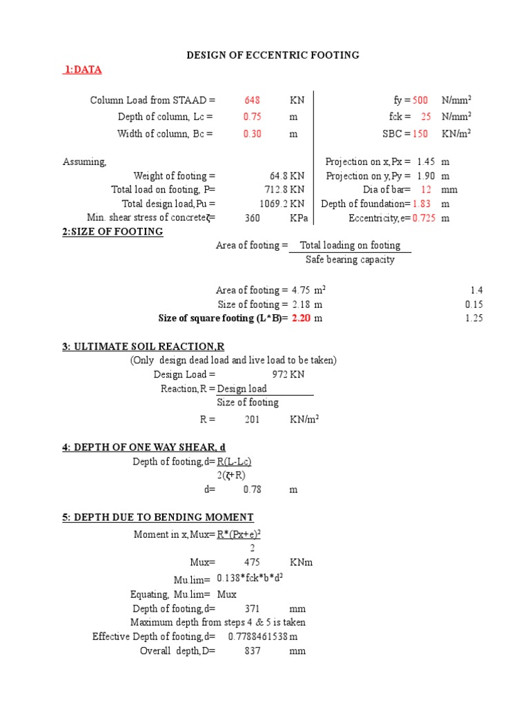 Eccentric Footing Design Calculations | PDF | Solid Mechanics ...