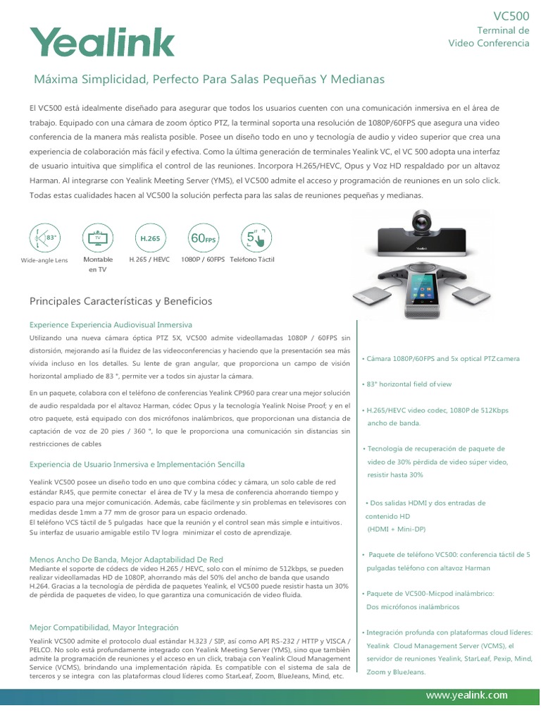 VC 500 Datasheet Español | PDF | Hdmi | Videotelefonía