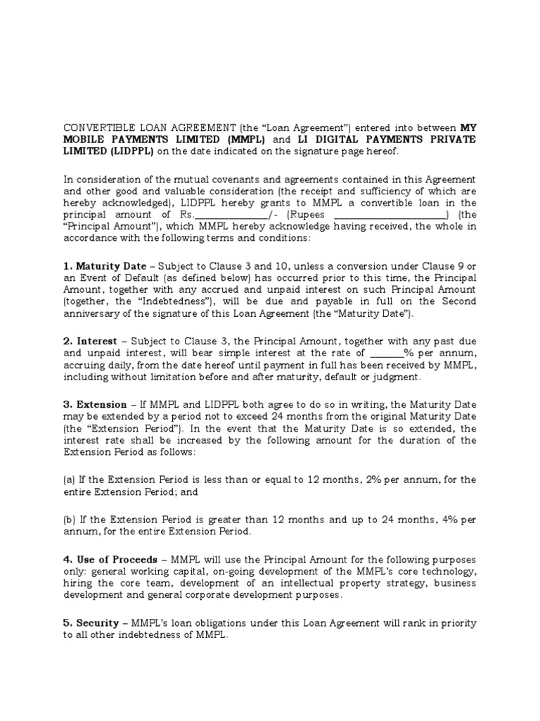 Convertible Loan Agreement Overview | PDF | Security Interest | Stocks
