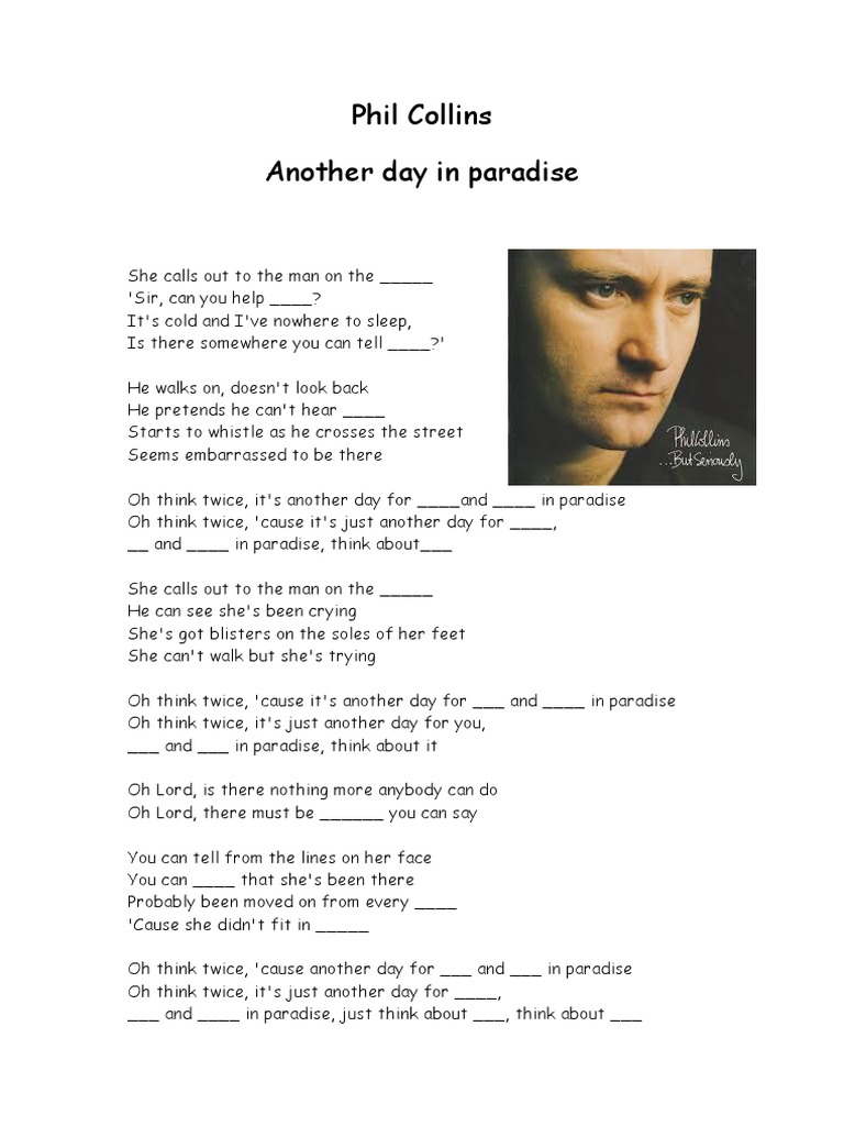 just another day in paradise on Phil Collins Another Day In Paradise Object Pronouns
