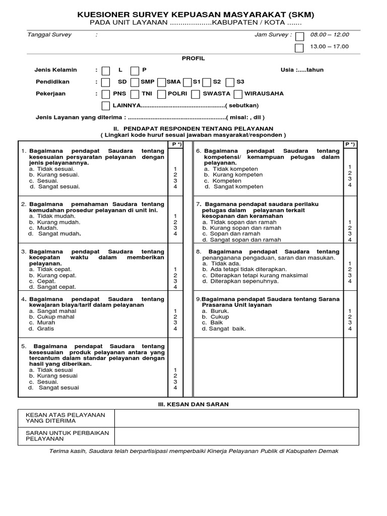 Contoh Kuesioner 2018 - Yes | PDF