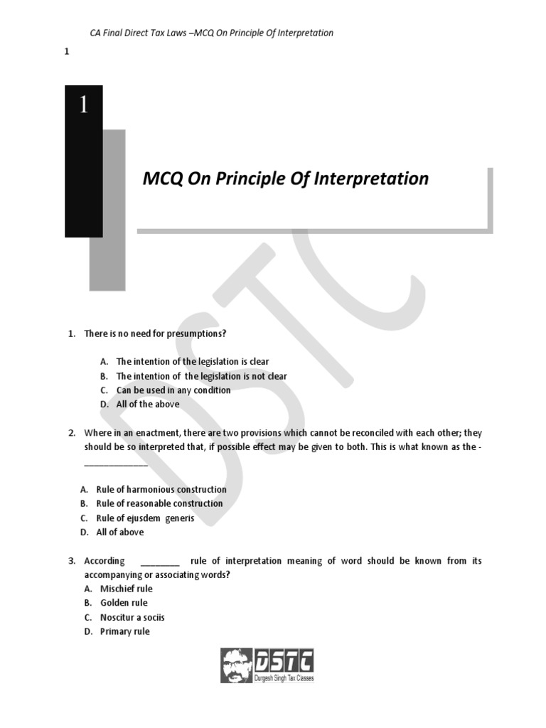 Chapter 1 MCQs On Principles of Interprettaton of Statute PDF