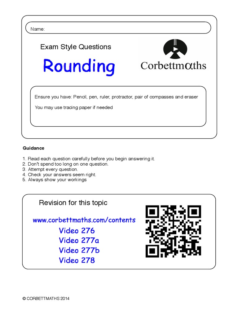 Rounding to 1 and 2 Decimal Places - Corbettmaths 