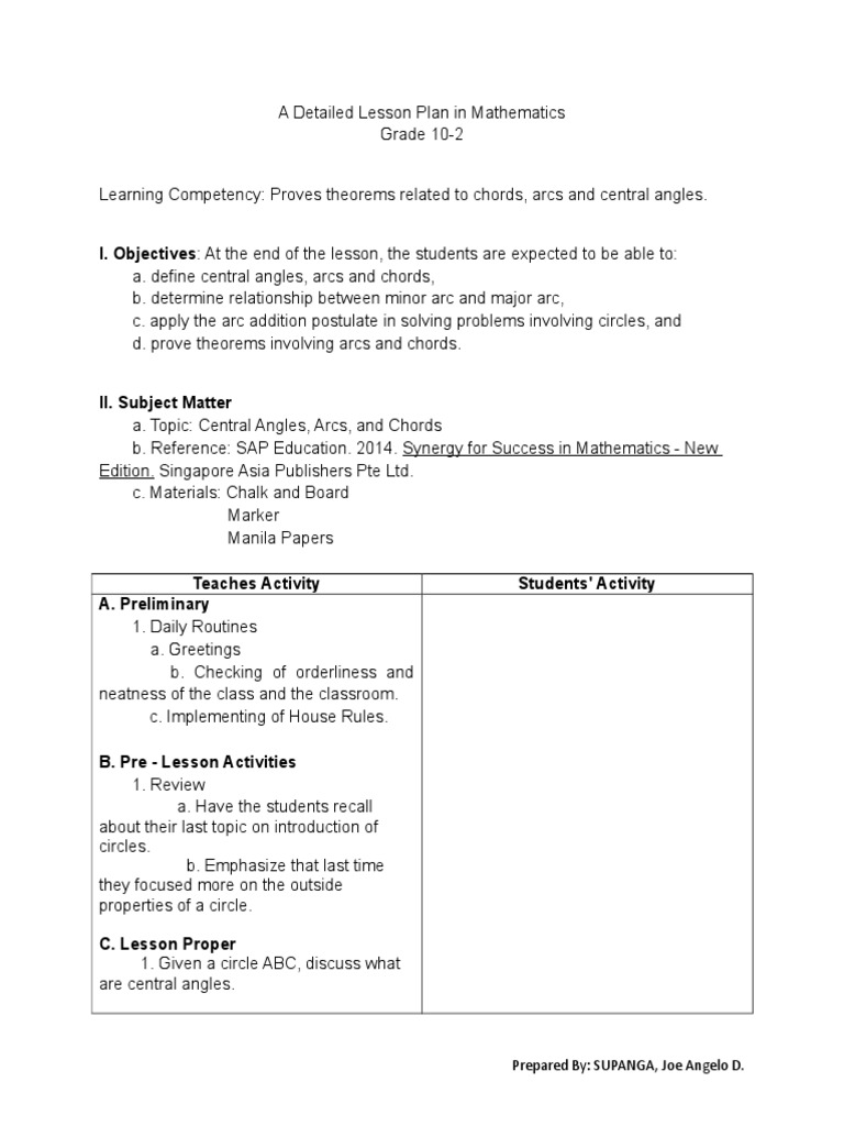 Chords, Arcs, and Angles Lesson Plan | PDF | Circle | Angle