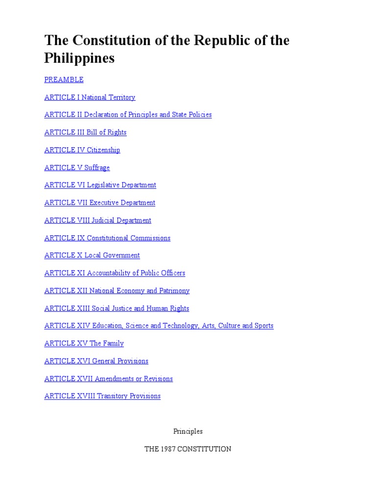 The 1987 Constitution of The Republic of The Philippines | Download ...